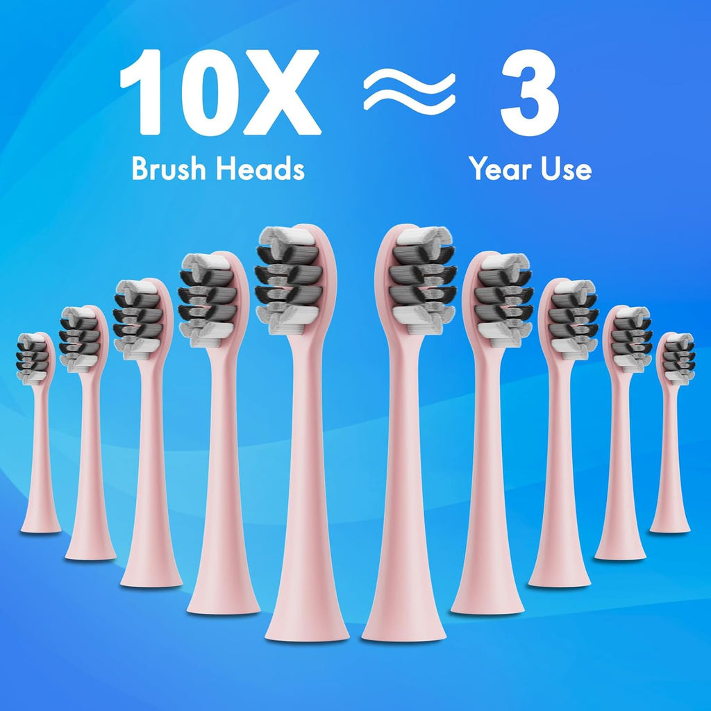 Sonic Electric Toothbrush for Adults & Kids, Rechargeable Electric Toothbrush with 10 Brush Heads & Travel Case, Teeth Whitening, Power Tooth Brush with Holder, Charge for 120 Days - Pink