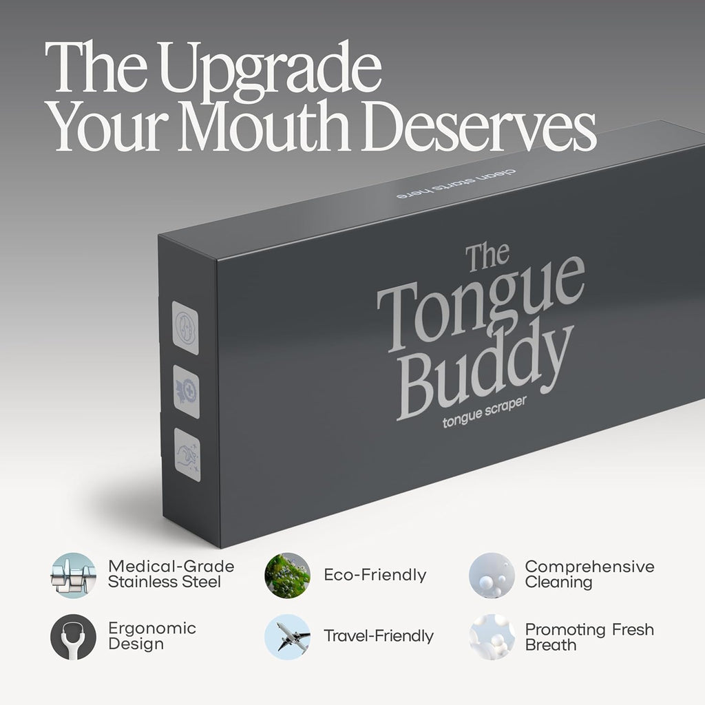 TheTongueBuddy™ Effective Tongue Scraper for Adults - Ergonomic Tongue Cleaner Promotes Fresher Breath, Travel-Friendly Beauty and Personal Care Essential (Onyx Black)