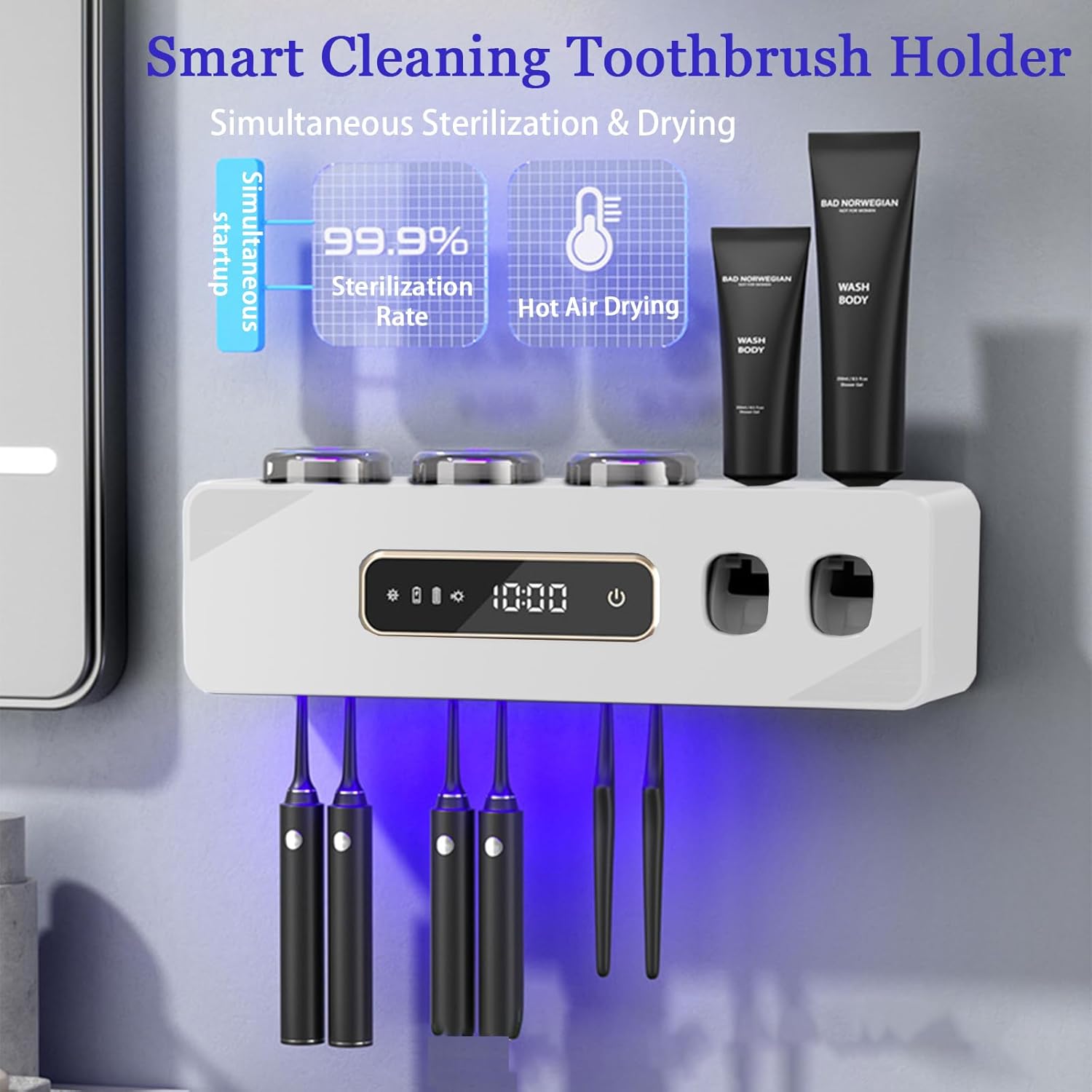 Automatic Toothpaste Dispenser,Rechargeable Toothbrush Holders for Bathrooms,3 Cups Electric Toothbrush Holder Wall Mounted with Toothpaste Dispenser Bathroom Decor (White)