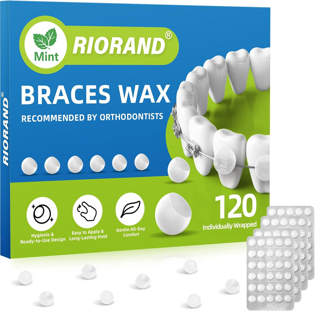 RioRand Orthodontic Wax for Braces Wax 120 Individual Hygienic Packaging Clear dental Wax Dots Portable and Easy to Tear Mint