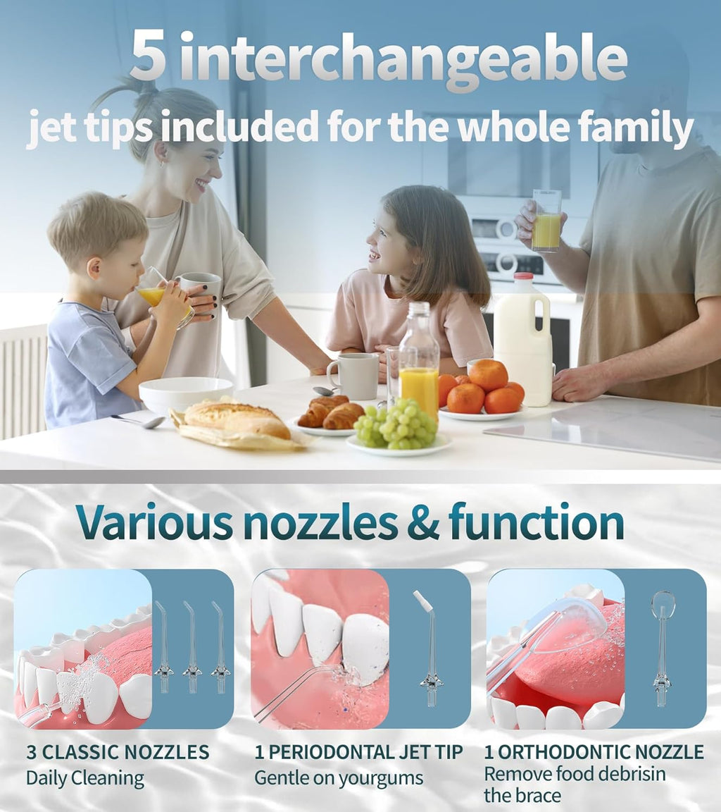 Water Dental Flosser Cordless for Teeth, 350ML Water Dental Flosser Teeth Pick 4 Modes Portable Oral Irrigator with 4 Jet Tips Rechargeable Flossers Oral Irrigator IPX7 Waterproof for Home Travel