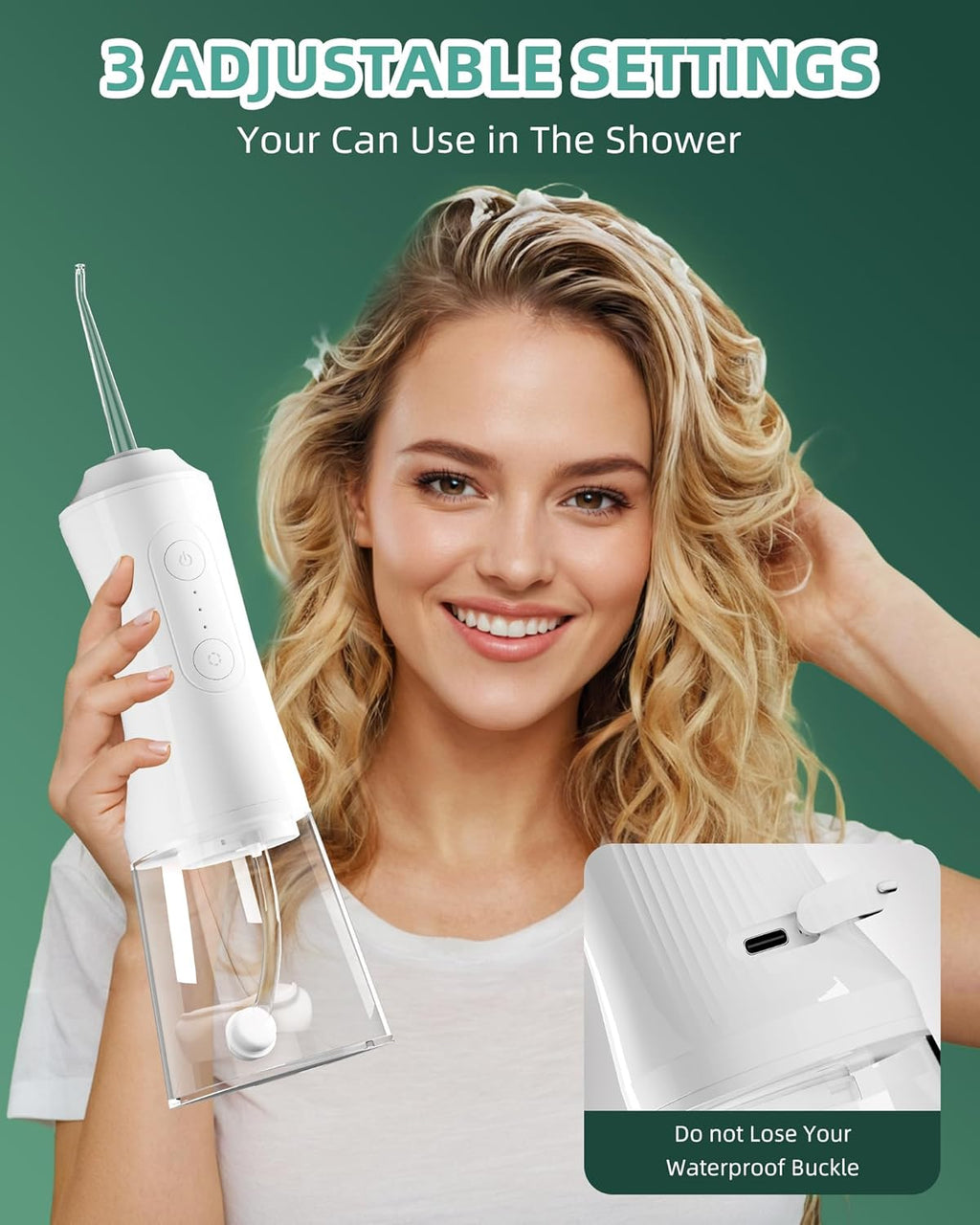 Water Dental Flosser - Portable Cordless Oral Irrigator 300ML, Rechargeable IPX7 Waterproof Irrigation Cleaner for Teeth Cleaning & Flossing, Travel & Home Use (Pearl White)