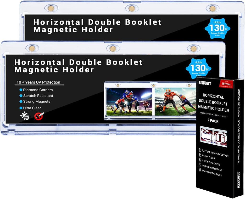 2-Pack Booklet Magnetic Card Holders - 187mm One Touch Magnetic Booklet Card Holder, Horizontal Booklet One Touch, 130PT Booklet Magnetic Case, Collection Display Frame，Inner Size 7.32"x2.56"x0.15"
