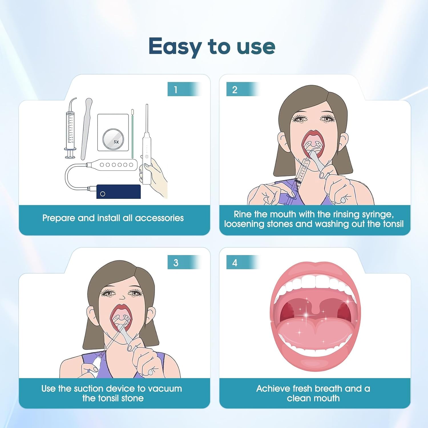 Tonsil Stone Remover Kit,3 Modes Electronic Tonsil Stone Remover Vacuum,Oral Irrigator for Best Tonsil Stone Remover LED Light,Tonsil Stone Mouthwash 5X Magnifying Mirror,Fight Bad Breath Tonsil Stone