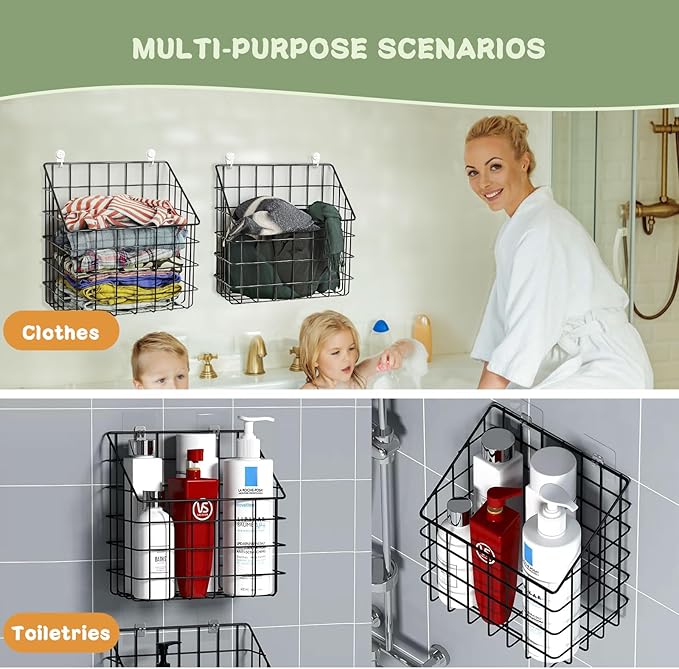 2 Pack Bath Toy Storage Organizer Basket, Large Metal Bathtub Toy Holder, Wall Mounted Hanging Shower Basket, Bath Toy Organizer For Bathtub for Easy Access and Sorting Toys/Clothes/Toiletries