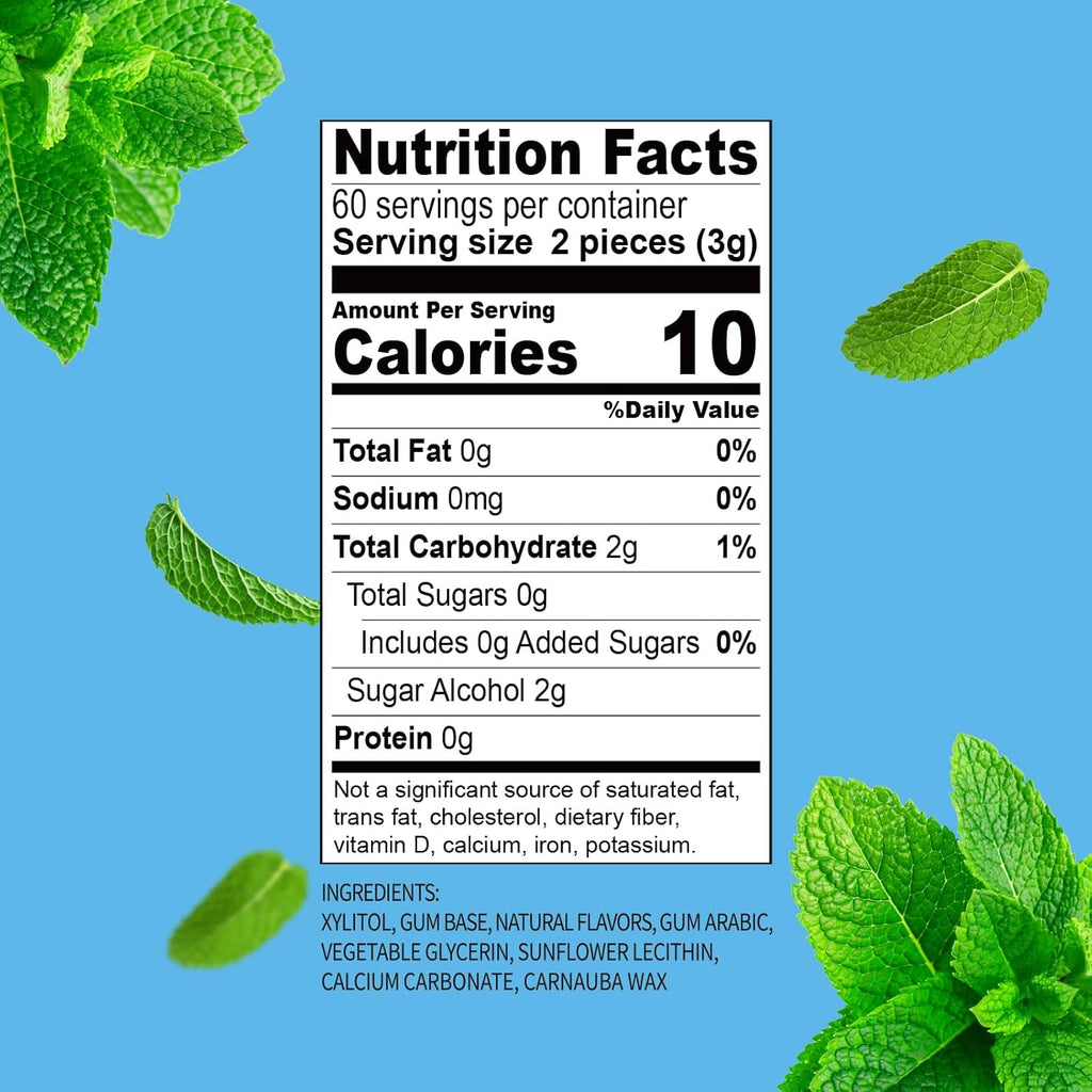 DC24 DAILY CARE 100% Xylitol Gum, No Aspartame, Sugar Free Peppermint Chewing Gum, Natural Flavors, Gluten Free, Vegan, 60 Pieces, Pack of 1