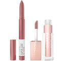 Maybelline Super Stay Ink Crayon Lipstick Makeup, Lead The Way, Pink Beige + Maybelline Lifter Gloss, Ice, Pink Neutral Bundle