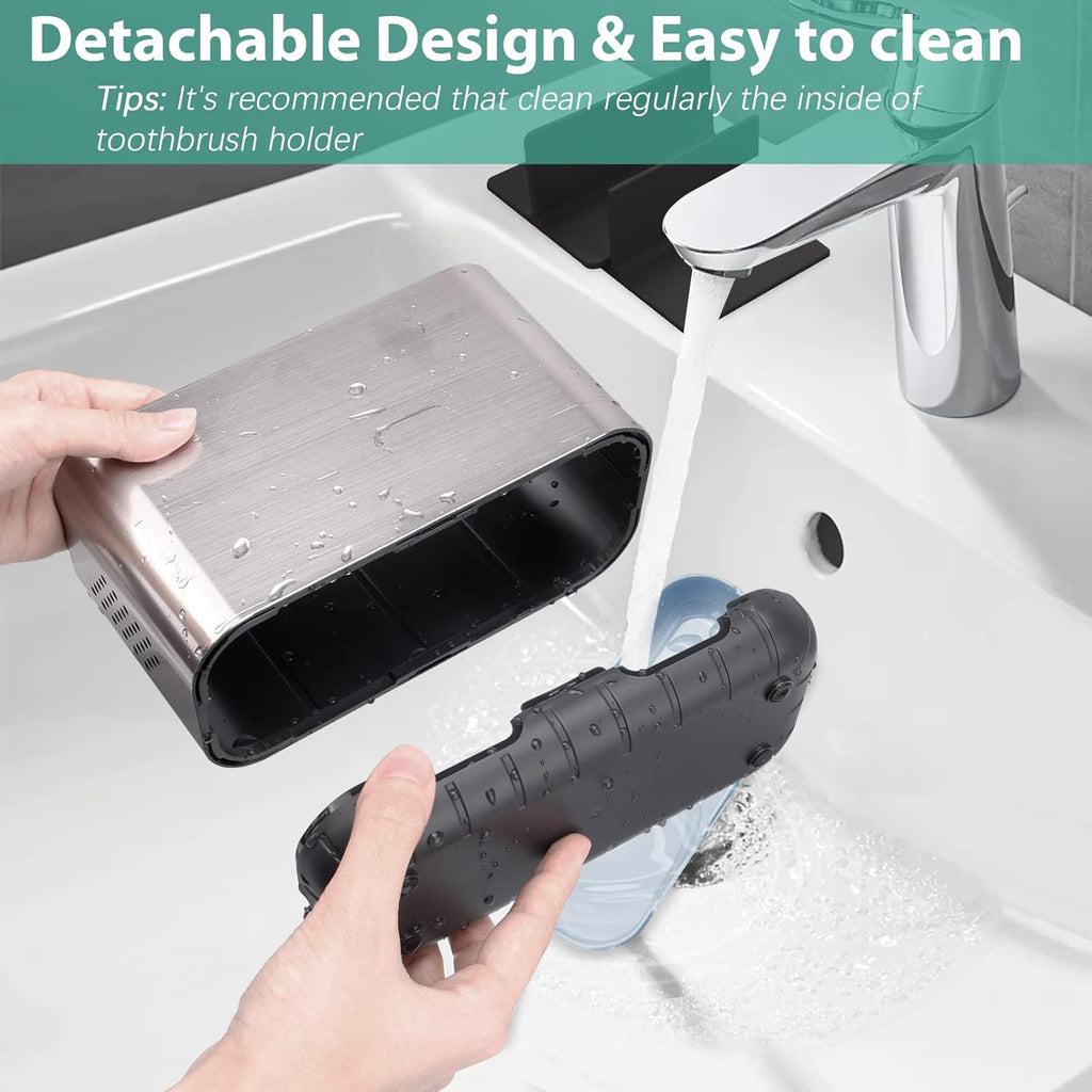 Boperzi Toothbrush and Toothpaste Holder Brushed Nickel Drainage for Bathroom Vanity, Large Electric Toothbrush Storage Caddy Anti-Slip Rustic with Adjustable Dividers for Family, Kids