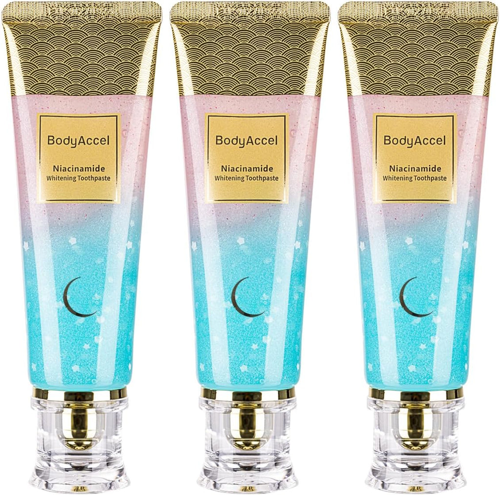 BodyAccel Niacinamide Whitening Toothpaste – Natural Whitening Toothpaste with Niacinamide, Gentle Formula for Brighter Teeth & Fresh Breath, 3-Pack (3)