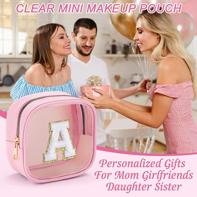 YOOLIFE Mini Clear Makeup Bag Initial Make Up Bag Waterproof Travel Toiletry Bag, Clear Makeup Bag Travel Essentials Gifts for Women Teen Girlfriend Teacher Mom Cute Pouch for Medications Black K