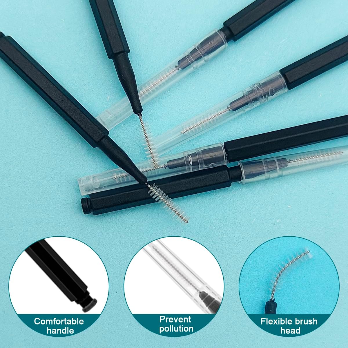 120 Pcs Interdental Brush + 25 Pcs Lip Wands Applicators Disposable, Braces Brush for Cleaner Interdental Brush Toothpick Dental Flossing Head Oral Dental Hygiene Flosser Tooth Cleaning Tools, Black