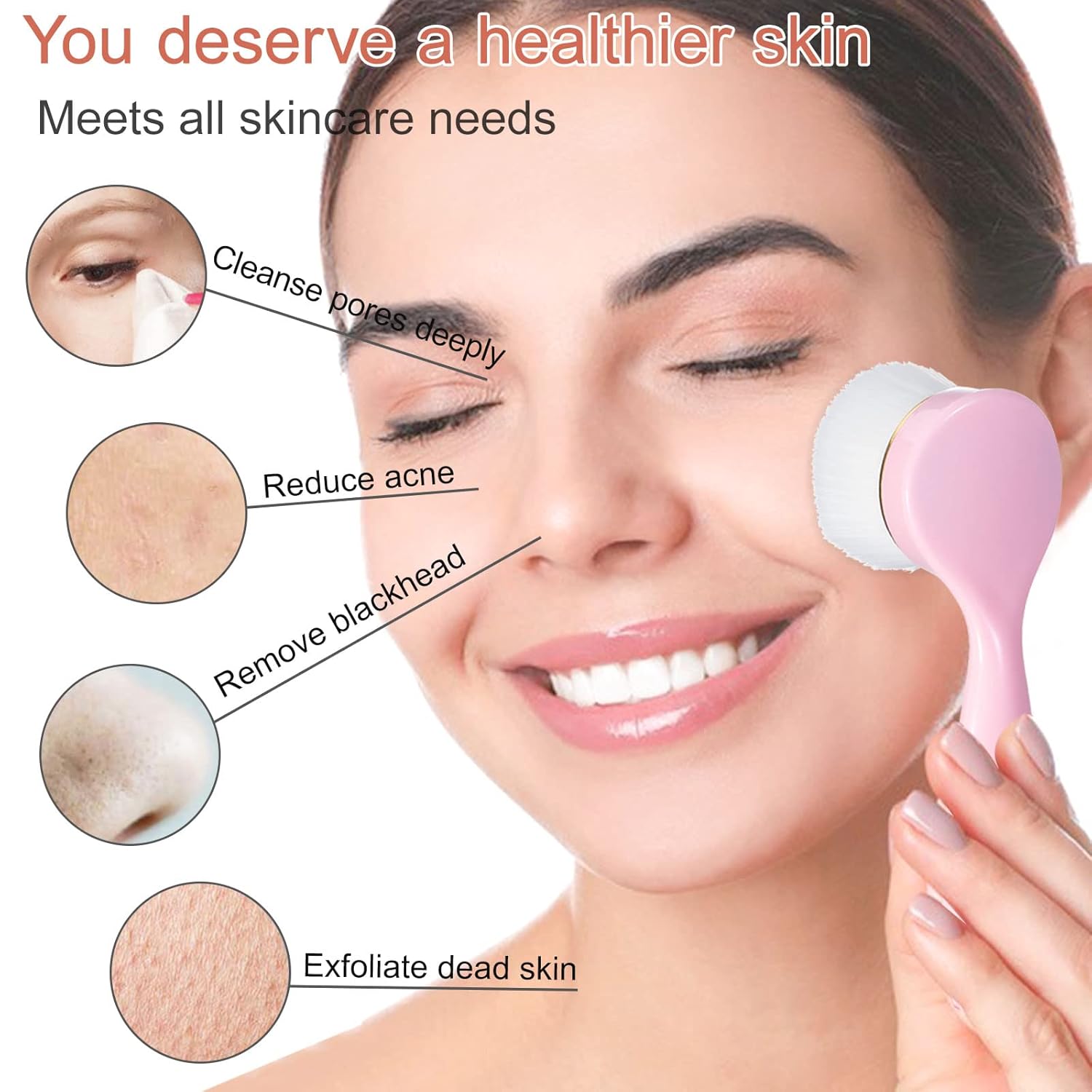 2 Pack Soft Bristle Facial Cleansing Brush for Deep Pore Cleaning, Face Exfoliating Scrub Brush for Face Cleansing Skincare Massaging (Pink and Jade White)