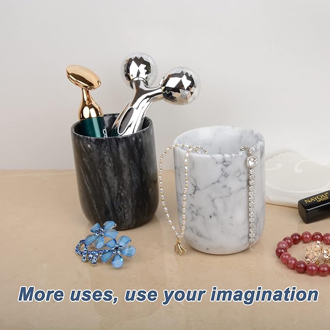 Toothbrush Holder,Handmade Marble Toothbrush Cup,Stone Toothbrush Organizer for Pen Holder,Makeup Brush Cup,Razor Holder,SPA Collection Tumbler First Choice for Home and Hotel(White)