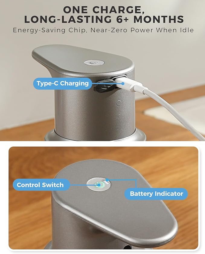 Automatic Foaming Soap Dispenser Touchless, 16.2oz/480ml Rechargeable, 3 Adjustable Liquid Levels, IPX7 Waterproof, for Kitchen Bathroom, Stainless Steel