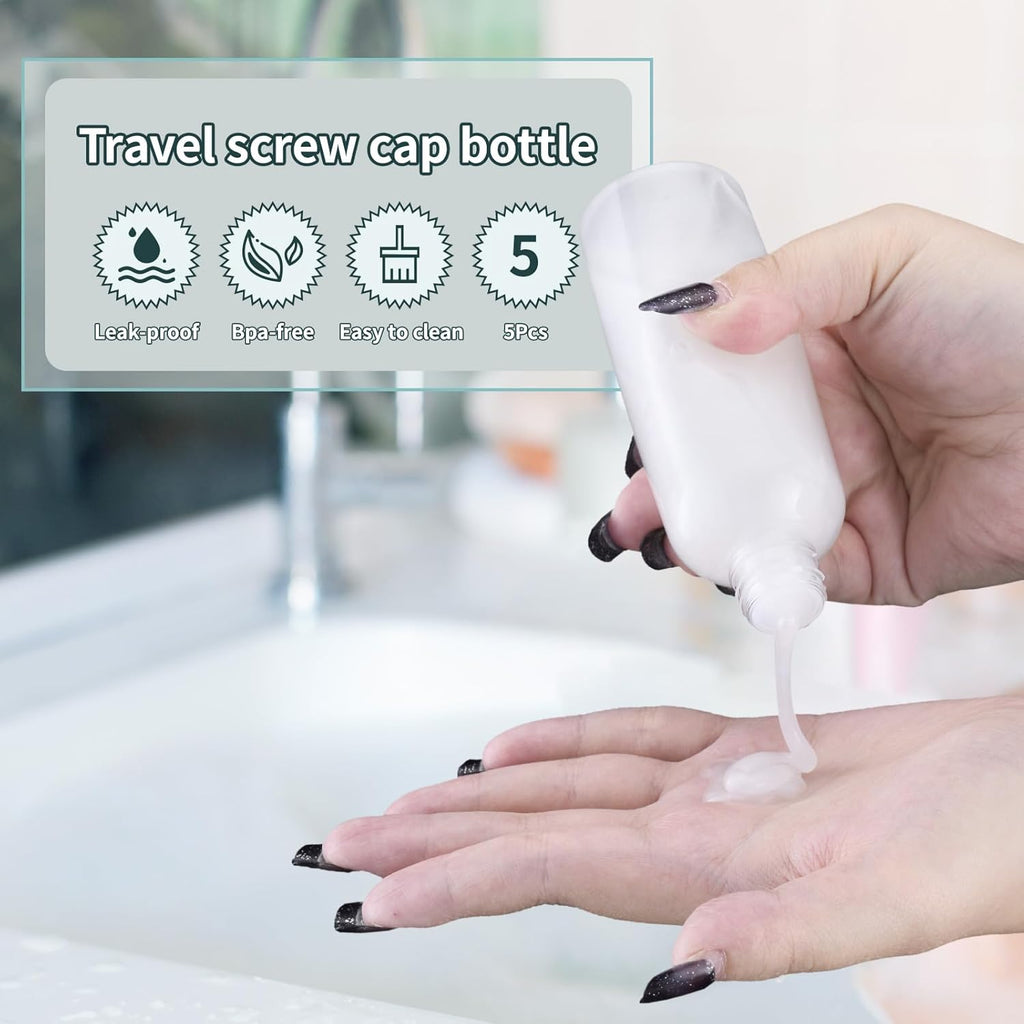 Tekson Plastic Travel Size Bottles 3.4 oz, Mouthwash Bottle, Refillable Containers for Cosmetic with Gold Screw Cap for Travel Essentials (100ml, Clear)