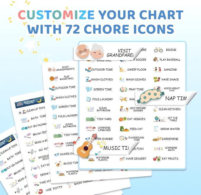 2 in 1 Namable Chore Chart for Kids, Dry Erase Morning/Bedtime Routine Chart for Kids for Refrigerator, Magnetic Visual Schedule for Kids Toddlers to Do List Checklist for Multiple Kids