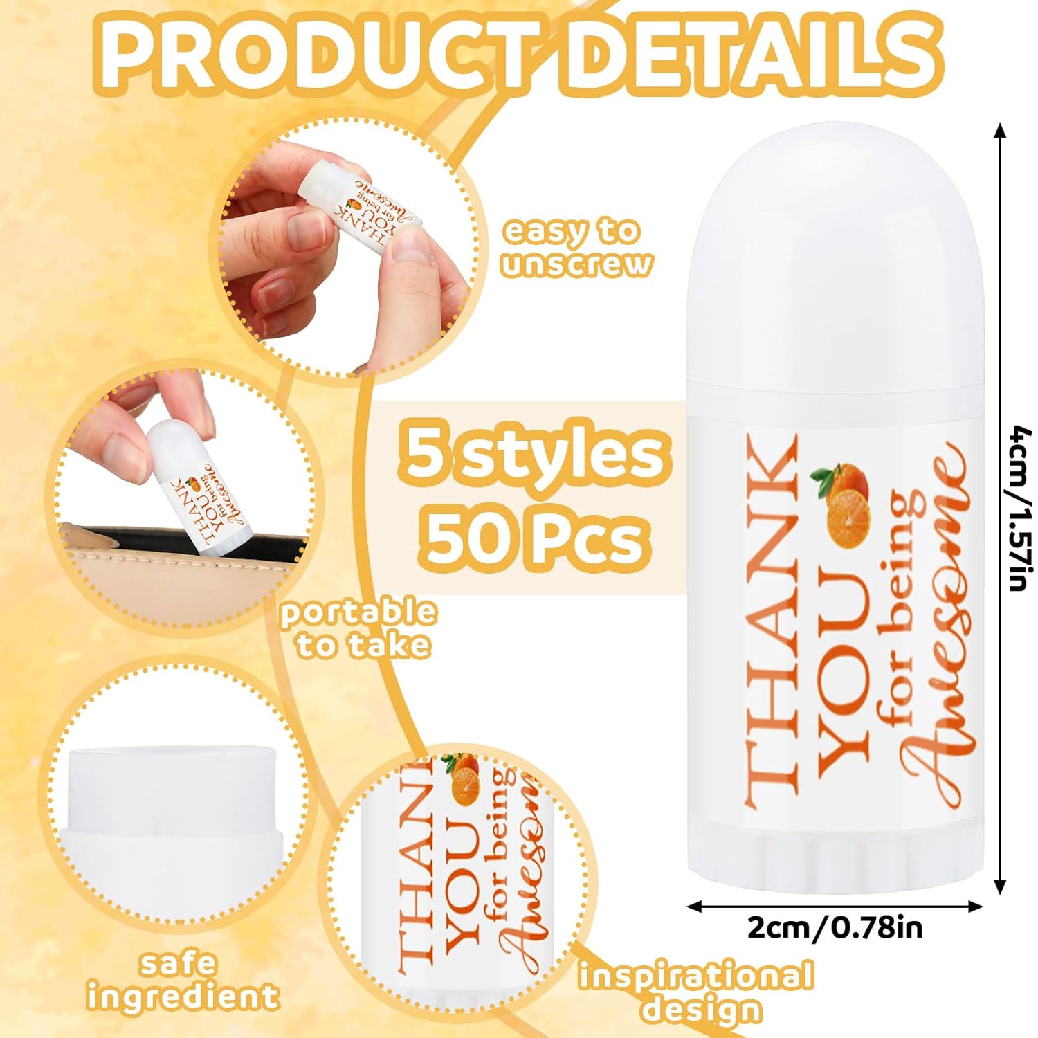 50 Pcs Thank You Gifts Mini Lip Balm Pack Moisturizer Assorted Flavors Dry Lip Care Products for Teacher Baby Shower Coworkers Friend