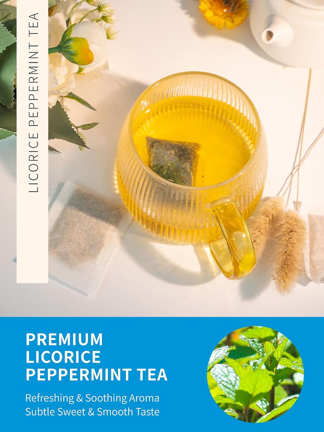 TeeLux Licorice Peppermint Tea, Natural Soothing Peppermint with Sweet Licorice Root, Caffeine Free, 100 Count