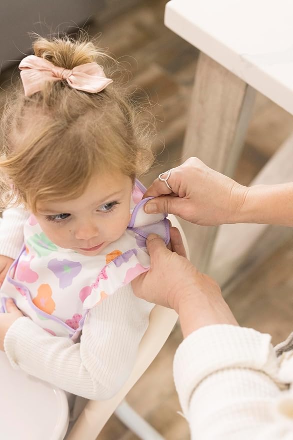 Tiny Twinkle Mess-Proof Baby Bibs for Eating | Waterproof, Wipeable Toddler Bibs with Catch-All Pocket | Feeding Bibs for Girls & Boys(3 Pack, Floral Pop)