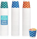 JollyPack 300 Pack 3 oz Disposable Bathroom Paper Cups, Small Mouthwash Cups in Orange, Blue, and Green, Great for Candy, Biscuits, Bathroom Use, Parties, Picnics, and Travel