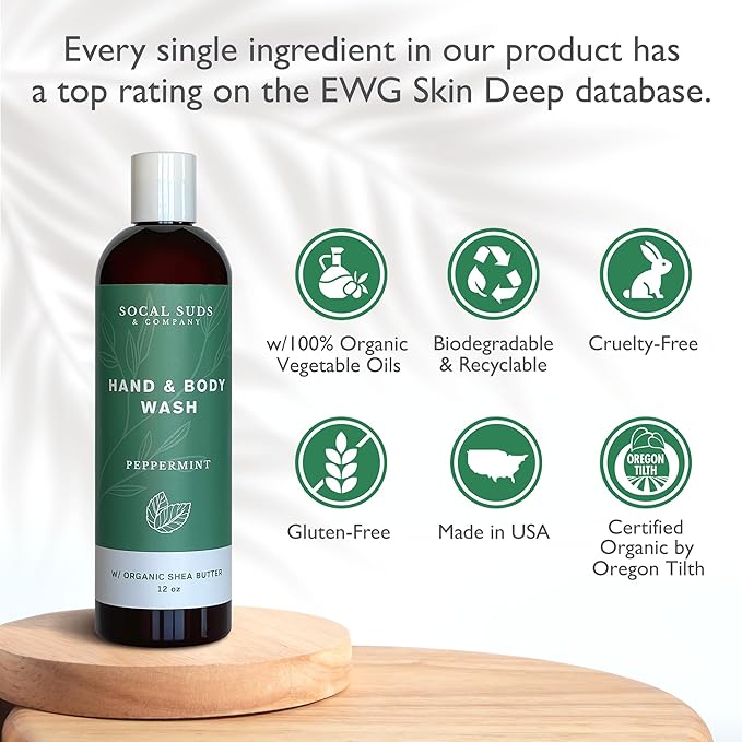 SoCal Suds & Company 12oz Organic Shea Butter Hand & Body Wash- Peppermint- 2 Pack
