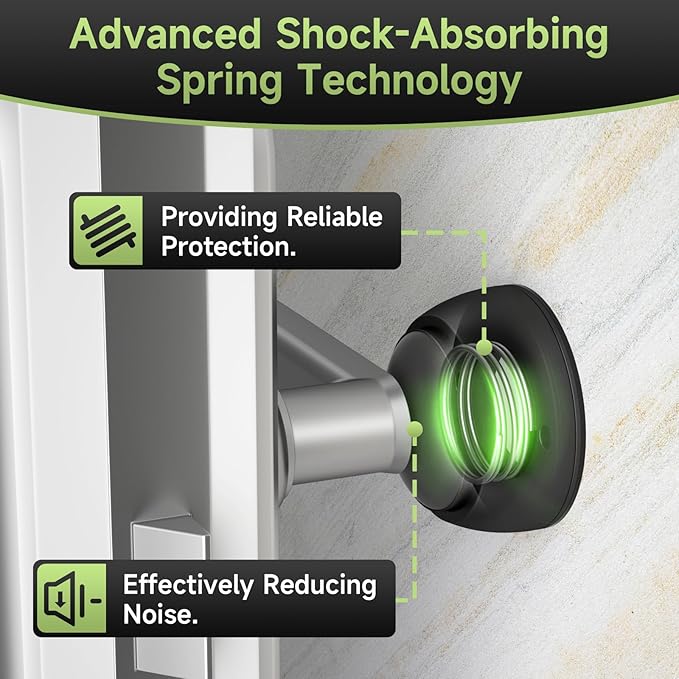 2PCS Door Stopper Wall Protector with Silicone Head, Aluminum Door Knob Wall Protector, Spring Shock Absorption Technology, 1.65" Door Stoppers for Wall, Adhesive Installation or with Screw