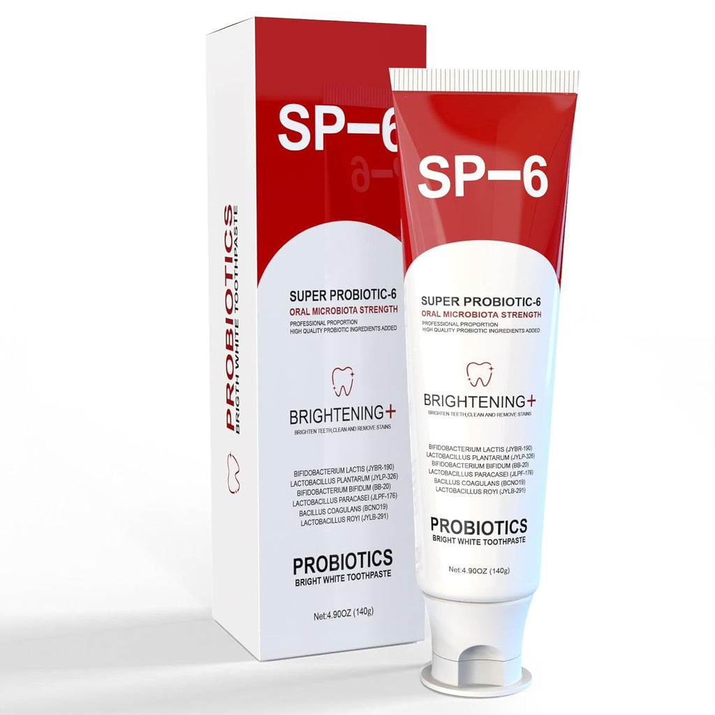 SP-6 Probiotic Whitening Toothpaste for Teeth Whitening/Brightening & Fresh Breath, 6 Probiotics Formula for Gum Health, Fluoride-Free, Minty Fresh Flavor,4.9 oz (1, Mint1)