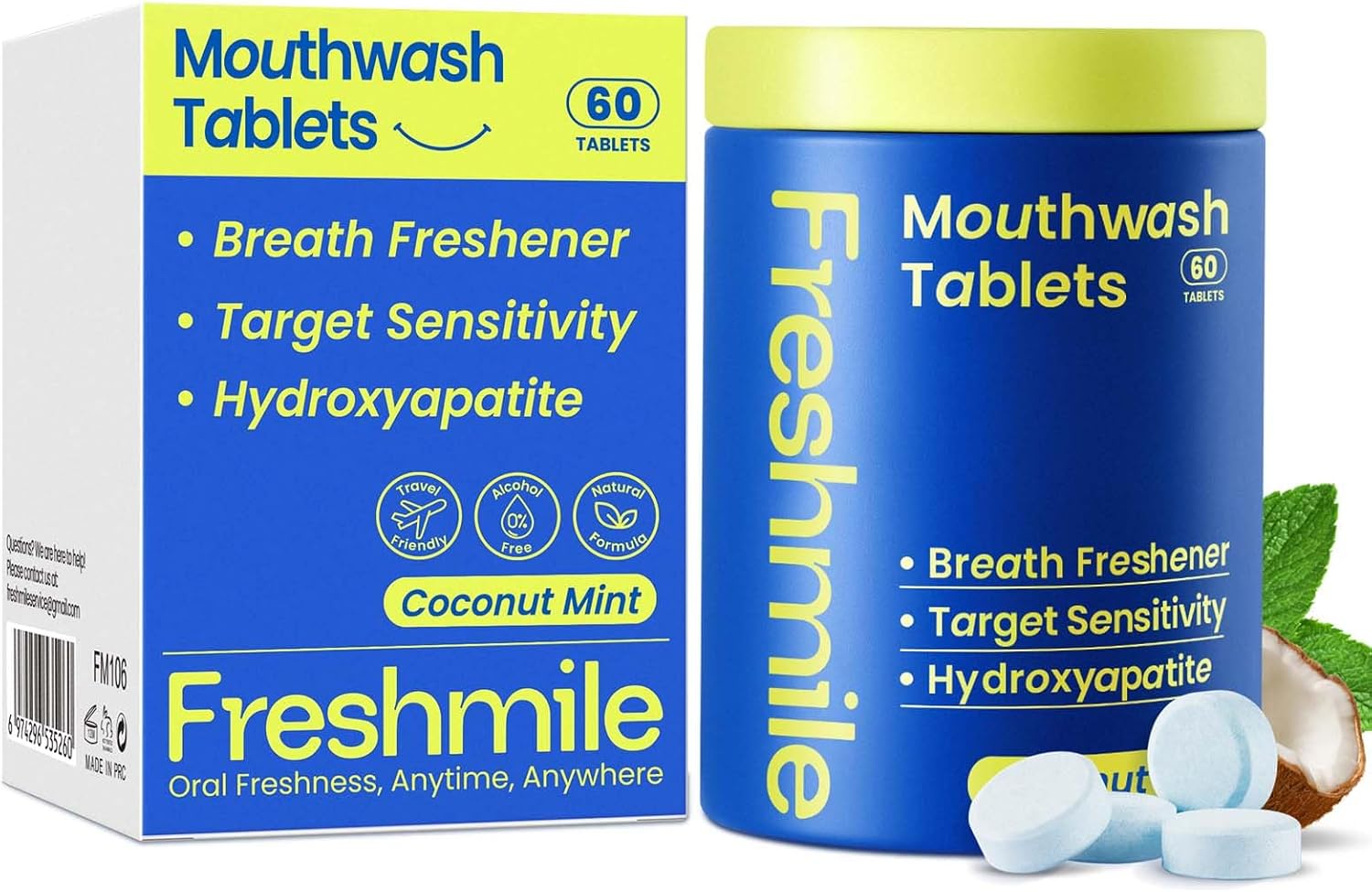 Travel Mouthwash Tablets for Sensitive Teeth & Gum Health – Fluoride & Alcohol-Free, Nano-Hydroxyapatite (NHA) & Xylitol for Bad Breath & Tooth Repair (60 Count)