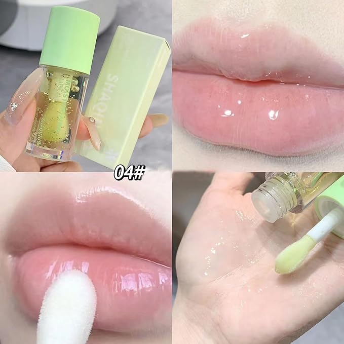 Dulele Plumping Lip Glow Oil Fruit Flavoured Transparent Toot Lip Gloss, 4PCS Moisturizing Hydrating Lip Oil Long Lasting Lip Balm and Tinting for Dry Lips