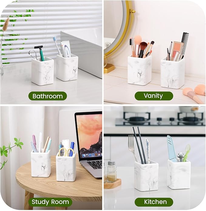 Luxspire Toothbrush Holders 2 Pack, Fast Drying Toothbrush Holders for Bathroom, Diatomite Toothbrush Cups Electric Toothbrush and Toothpaste Holder for Bathroom Countertop, Marble