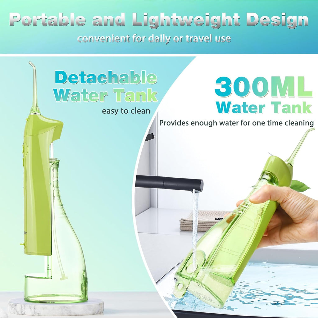 TOVENDOR Electric Water Dental Flosser Teeth Pick, Cordless Flossers Oral Irrigator IPX7 Waterproof 300ML Rechargeable Travel Water Teeth Cleaner with 5 Tips for Home Braces Care Gums Deep Cleaning