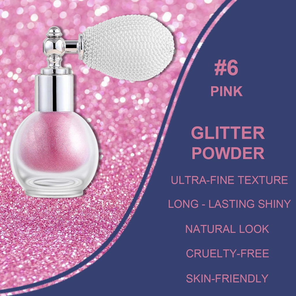 Pink Glitter Spray for Face and Body, Rich Color Loose Shimmer Powder Long Lasting Sparkly Spray High Gloss Makeup for Women Rave Festival Prom Stage Wedding Party, #6