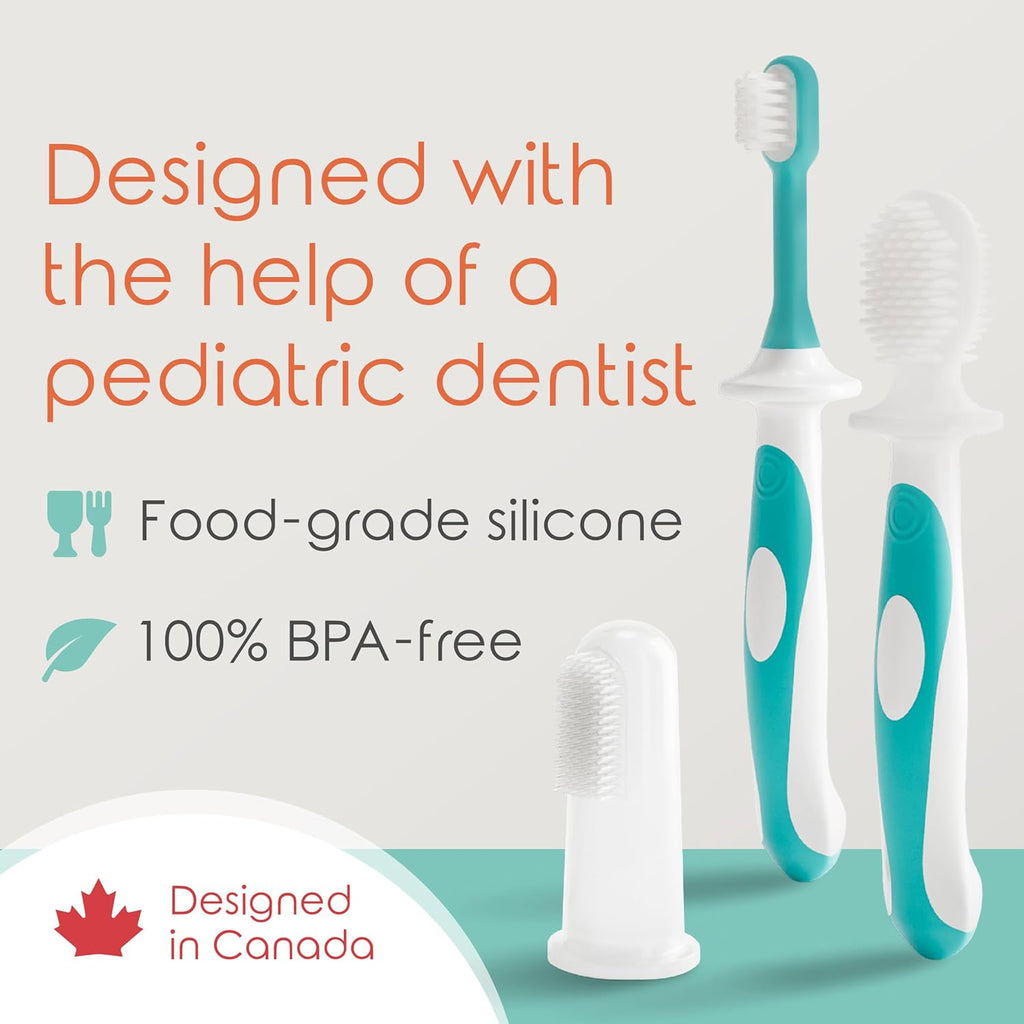 Cherish Baby Care Baby Toothbrush & Toddler Toothbrush Set (0-2 Years) - BPA-Free & Safety-Tested, 2023 Award Winner, Food-Grade Silicone (Teal)