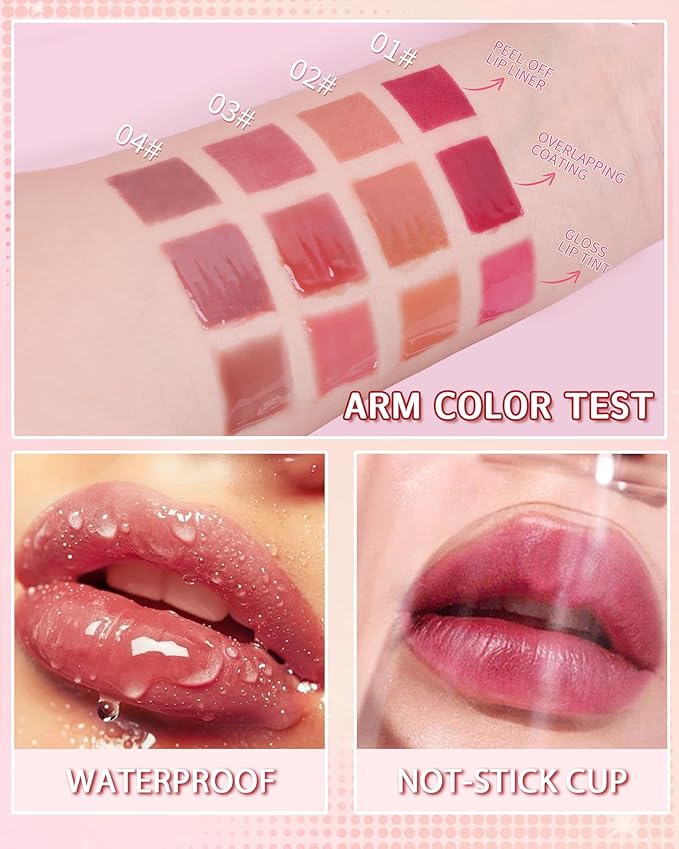 Dual Ended 2 in 1 Peel Off Lip Stain & Lips Gloss Kit, Waterproof Long Lasting Qiciy Tattoo Lip Gloss Color Peel Off Lips Liner, Tinted Liquid Lipstick, Matte & Glossy Womens Makeup-02 Warm Orange