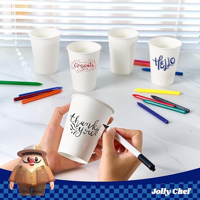 JOLLY CHEF 200 Count 12 oz Coffee Cups, Leak-Proof White Paper Cups for Coffee, Water, Juice, or Tea, Suitable for Party, Picnic, Travel, and Events