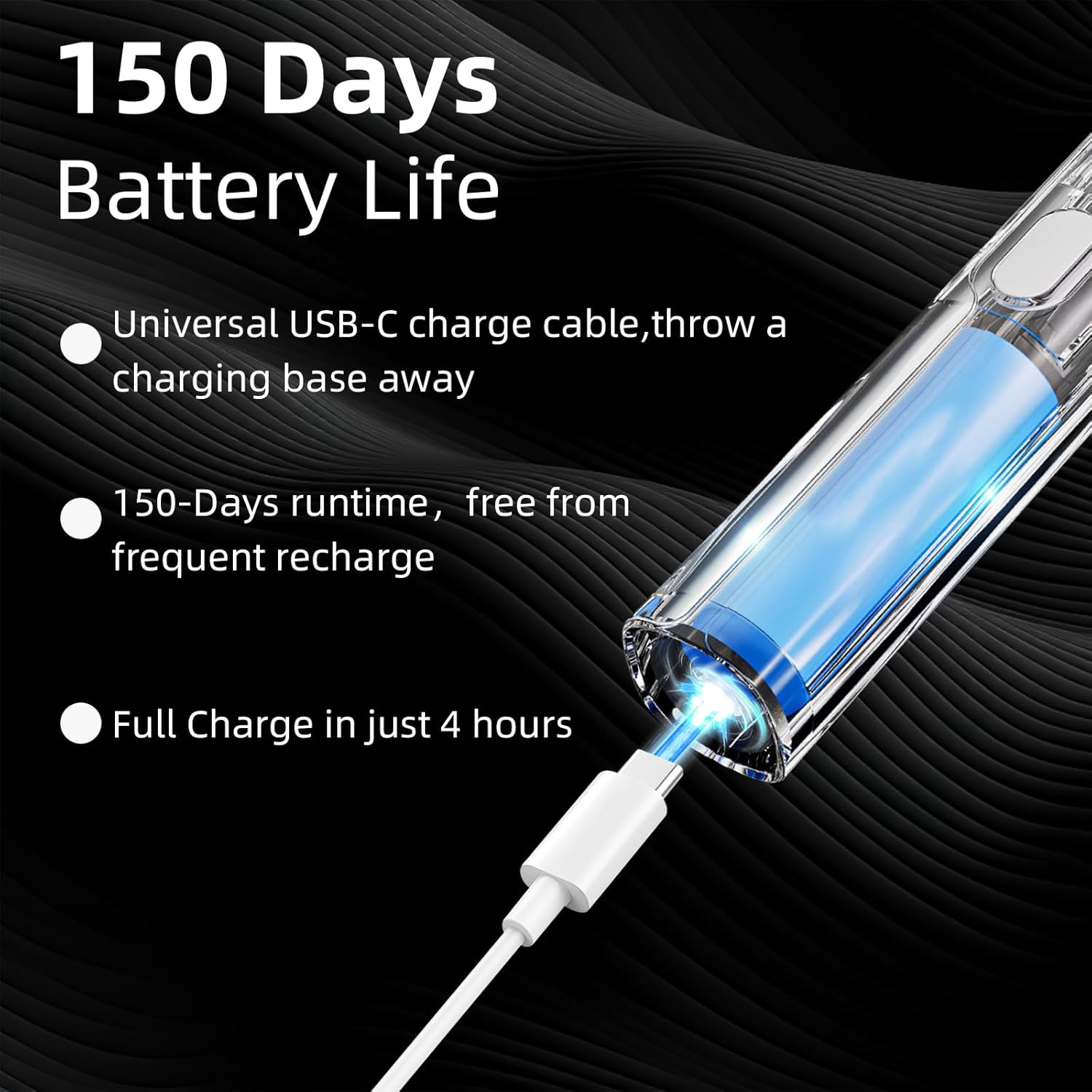 Ultrasonic U-Shaped Toothbrush for Adults, Electric Toothbrush for Teeth Whitening, Automatic 360-degree with Waterproof IPX7, 4 Modes for Cleaning(Black)