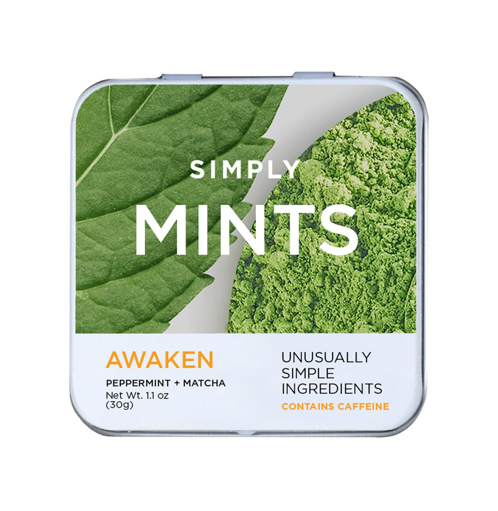 SIMPLY Mints | Caffeinated Breath Mints- Awaken (Caffeine + Peppermint + Matcha) | Pack of Six (180 Pieces Total) | Microdose Caffeine + Breath Freshening + Aspartame-Free + Vegan + non-GMO