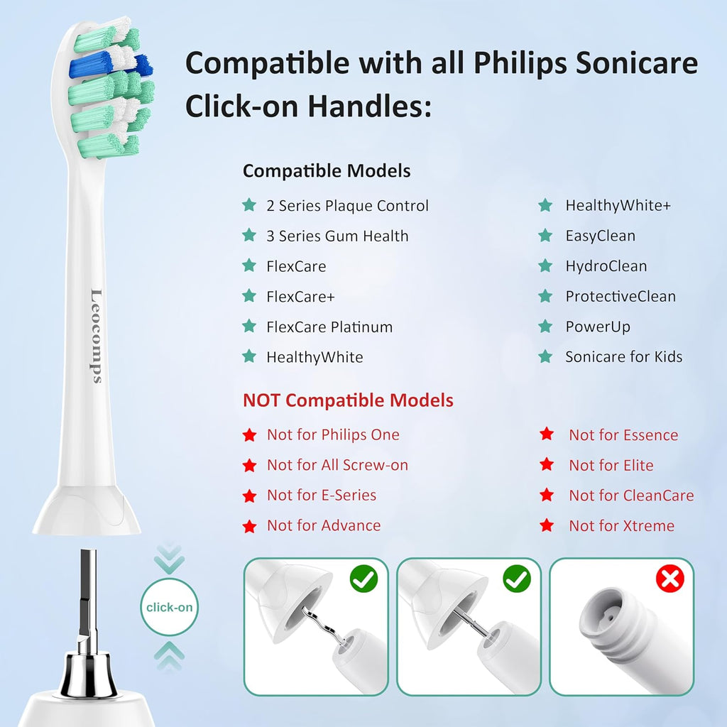 Replacement Toothbrush Heads Compatible with Philips Sonicare Click-on Electric Toothbrush Handles Plaque Control 14 Pack White
