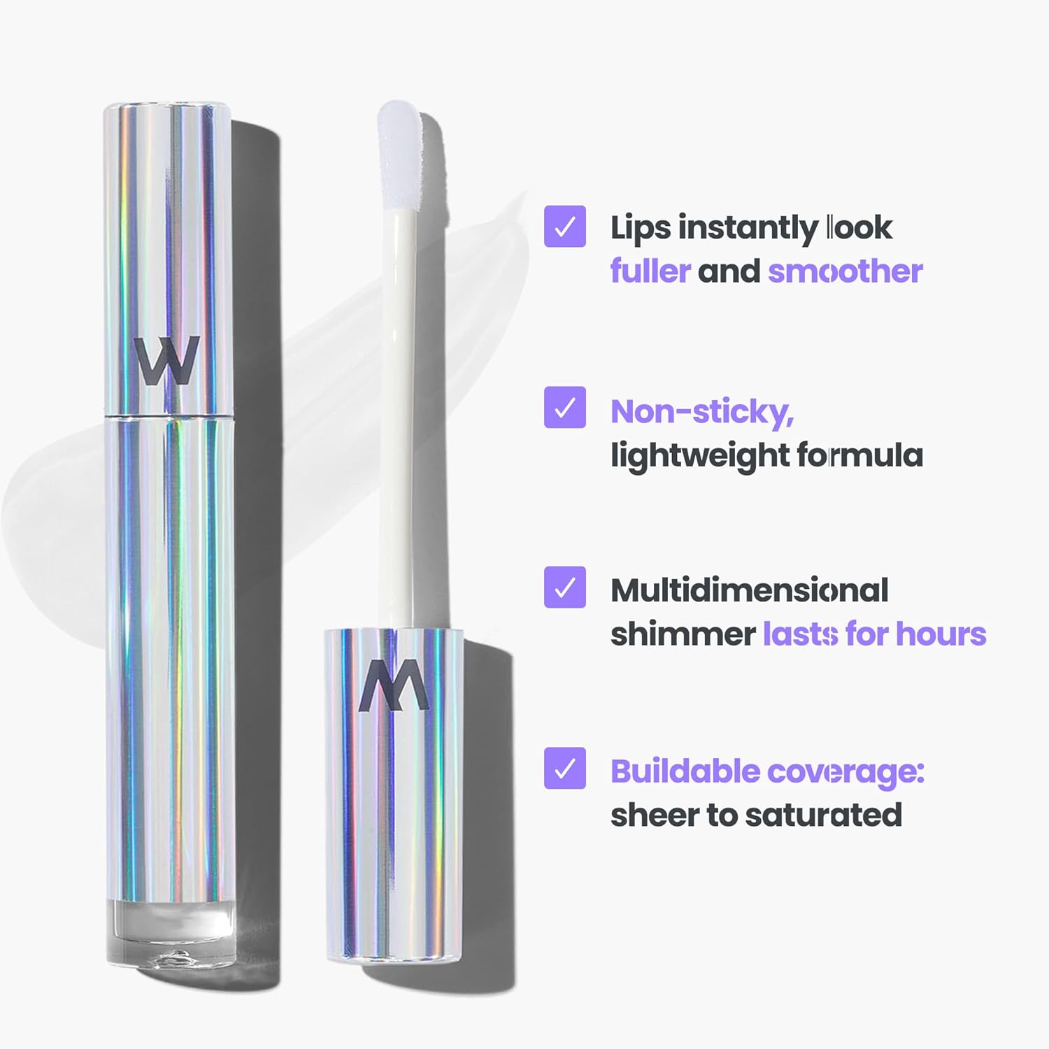 Wonderskin Lip Gloss Blading Top Gloss, Clear Glitter Lip Gloss, Hydrating and High Shine Finish Lip Makeup (Clear Shine)