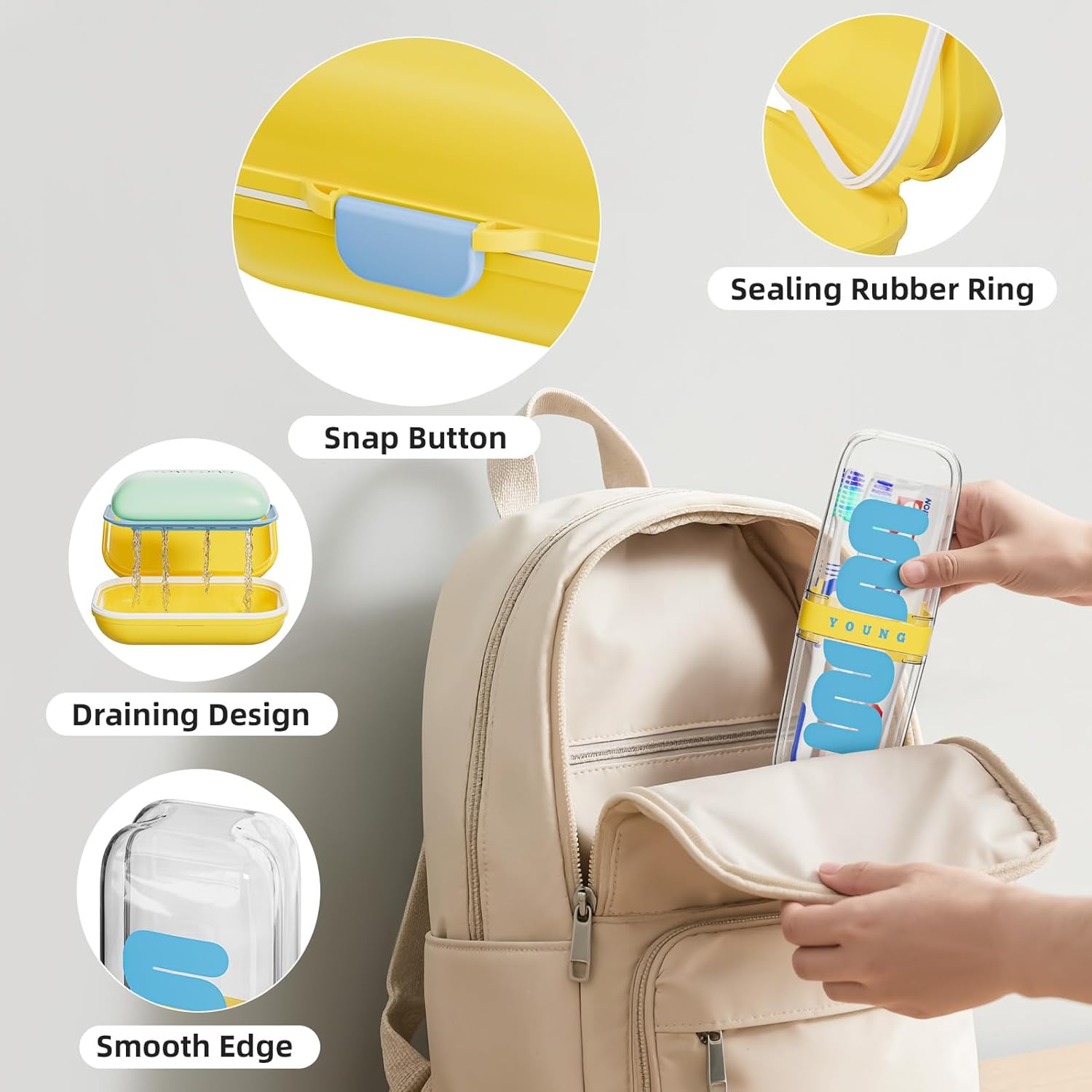 VITVITI Travel Soap Case Container, Portable Toothbrush Travel Case Dish Tray, 7.88 Inch Toothpaste Traveling Toothbrush Holder Set with Cover for Trip/Bathroom/Camping, Yellow