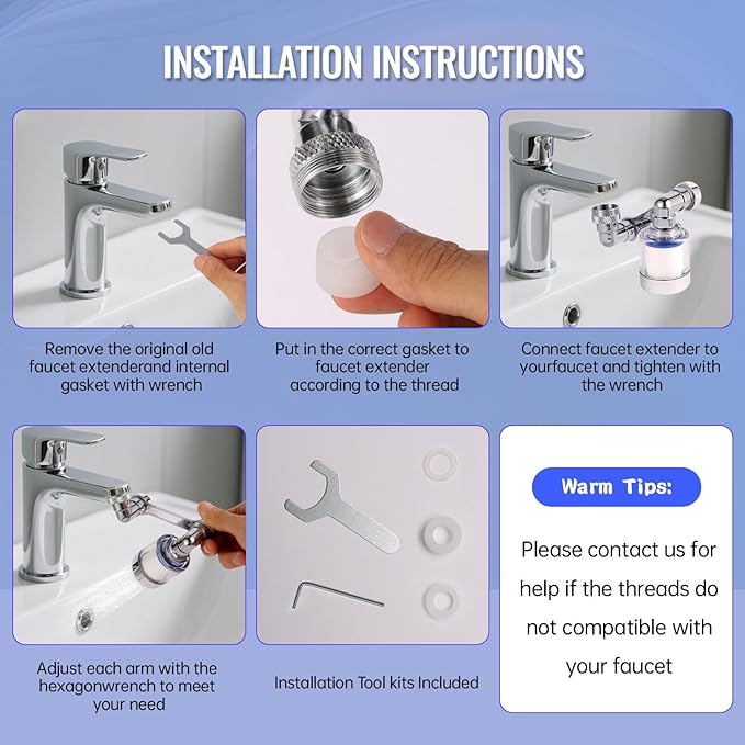 1440° Sink Faucet Aerator Extension Swivel Faucet Extender for Toddlers, 2 Sprayer Modes Bathroom Kitchen Head Replacement Smart Tap Attachment with Filter for Face Washing