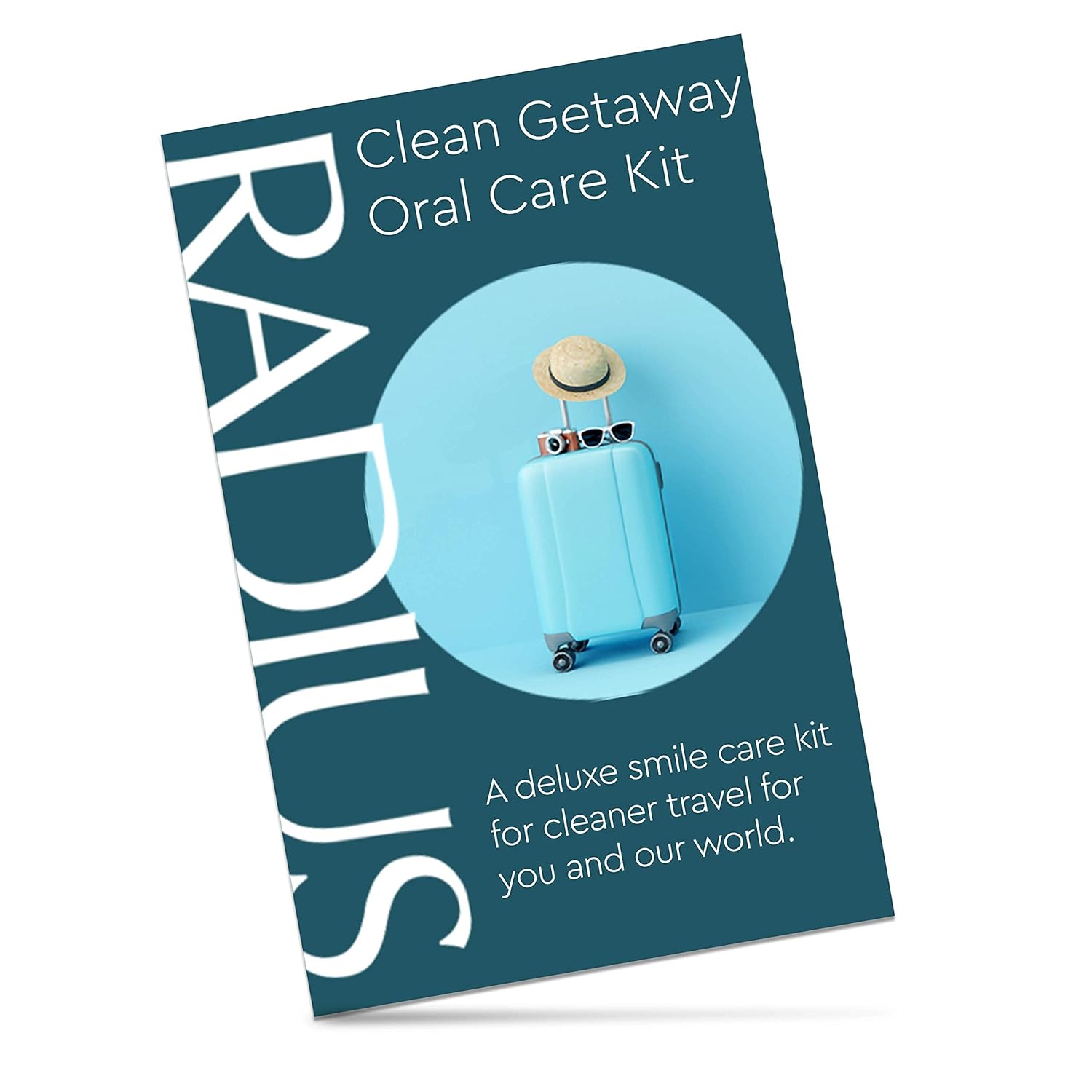 RADIUS Clean Getaway Deluxe Oral Care Gift Set (Tour Toothbrush With Replacement Head, Organic Matcha Mint Toothpaste, 0.8oz, Biodegradable Silk Travel Floss, Blue Travel Bag), 1 Count