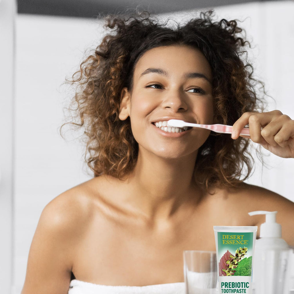 Desert Essence Prebiotic Plant-Based Whitening Toothpaste - Mint - Oral Care with Inulin, Perilla Seed & Aloe - Vegan, Fluoride Free, Non-GMO, Gluten-Free, Cruelty-Free - 6.25 oz