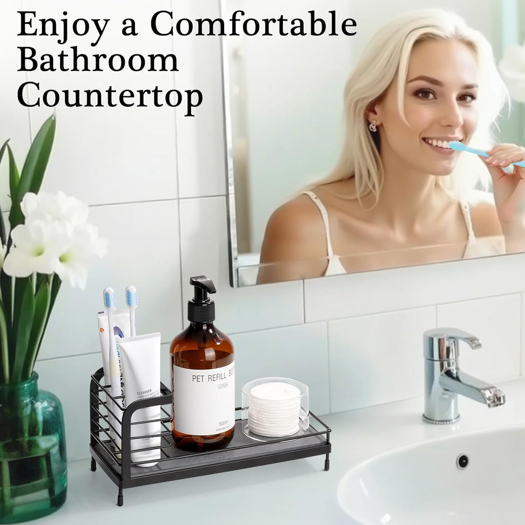 Luxspire Toothbrush Holders, Bathroom Organizer Countertop with Stone Drying Mat & Non-Slip Pads, Stainless Steel Electric Toothbrush Holder for Bathroom Countertop & Kitchen Sink, Black