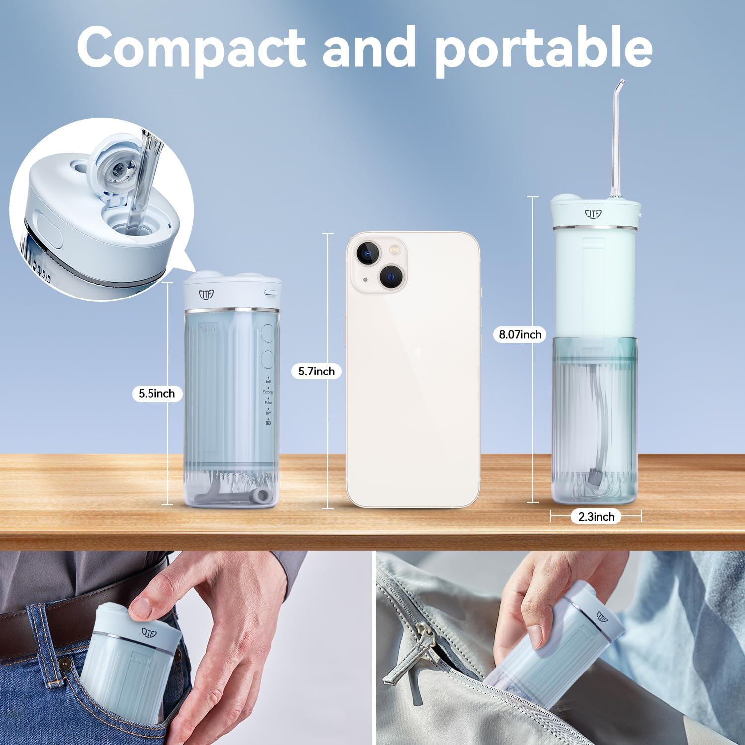 Portable Mini Water Dental Flosser for Teeth Cleaning Travel Oral Irrigator with Telescopic Water Tank,4 Modes IPX7 Waterproof Design - Perfect for Braces, Bridges, and Home & Travel Dental Care