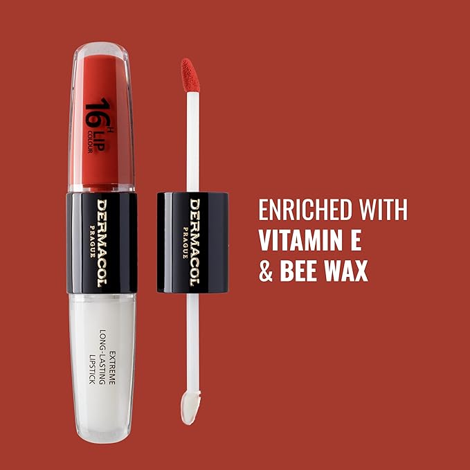 Dermacol NEW 16-Hour Lip Colour, Highly Pigmented Glossy Lip Stain, Two-Phase Lip Plumper Gloss, Kissproof Lip Makeup Products with Matte and Glitter Finish, n. 34