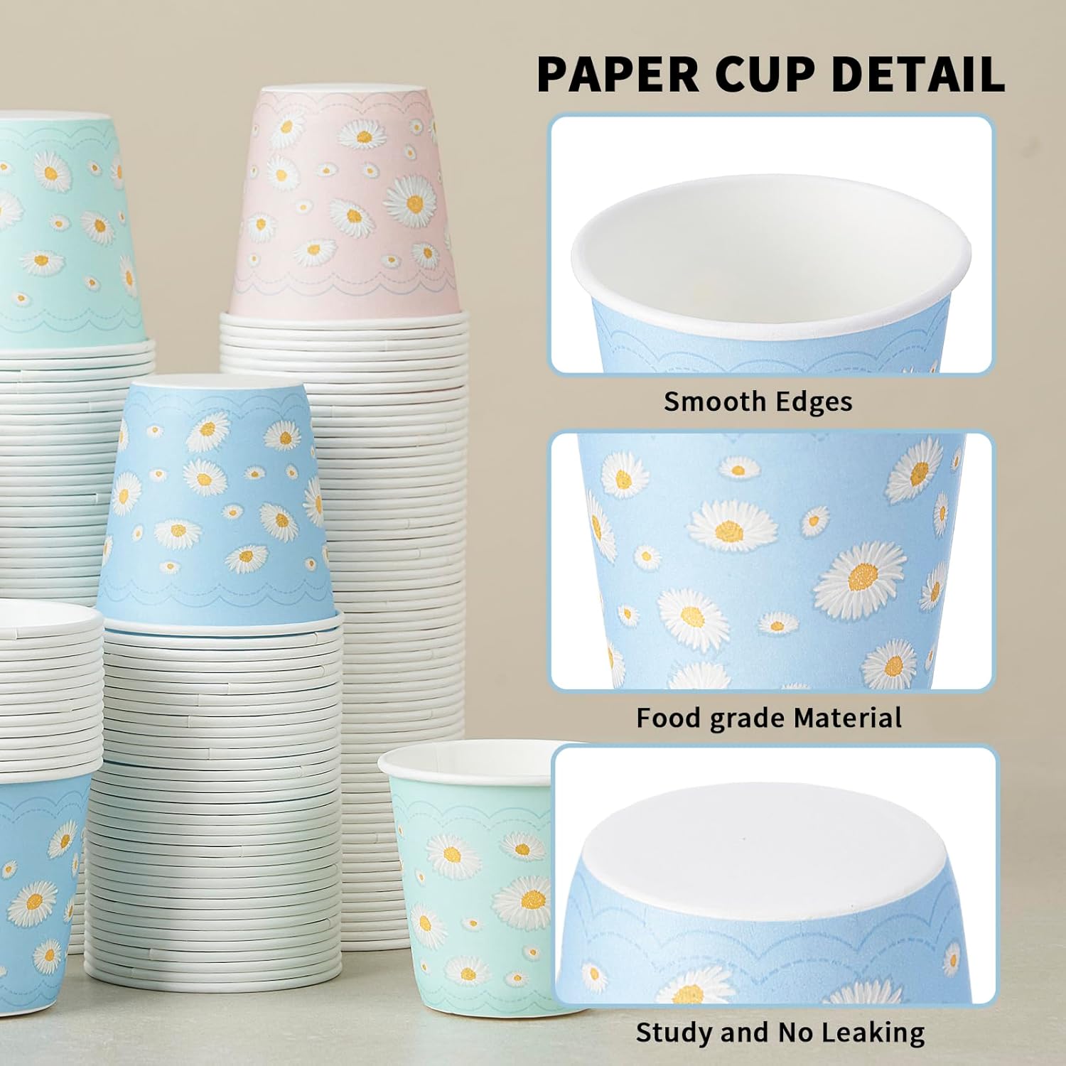 Tamone 600 Pack 3 oz Paper Cups, Small Bathroom Cups, Disposable Cups, Mini Paper Cups Daisy Design Pink, Blue, Mouthwash Cups for Party, Picnic, BBQ, Travel, Home and Event