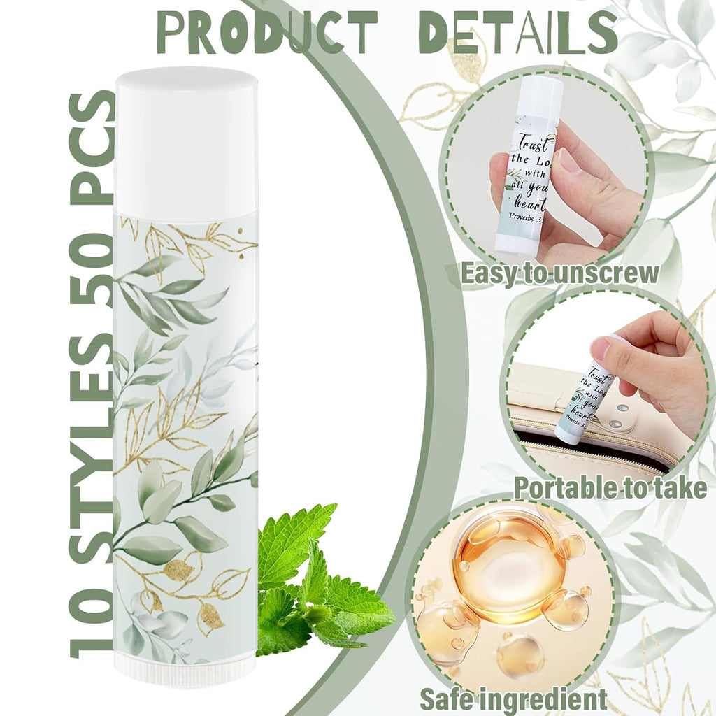 50 Pcs Bible Verse Lip Balm Bulk Christian Gifts for Women Faith Religious Inspirational Party Favors Catholic Group Thanksgiving, Christmas Gifts Moisturizing Lip Care for Friend Teacher Worker