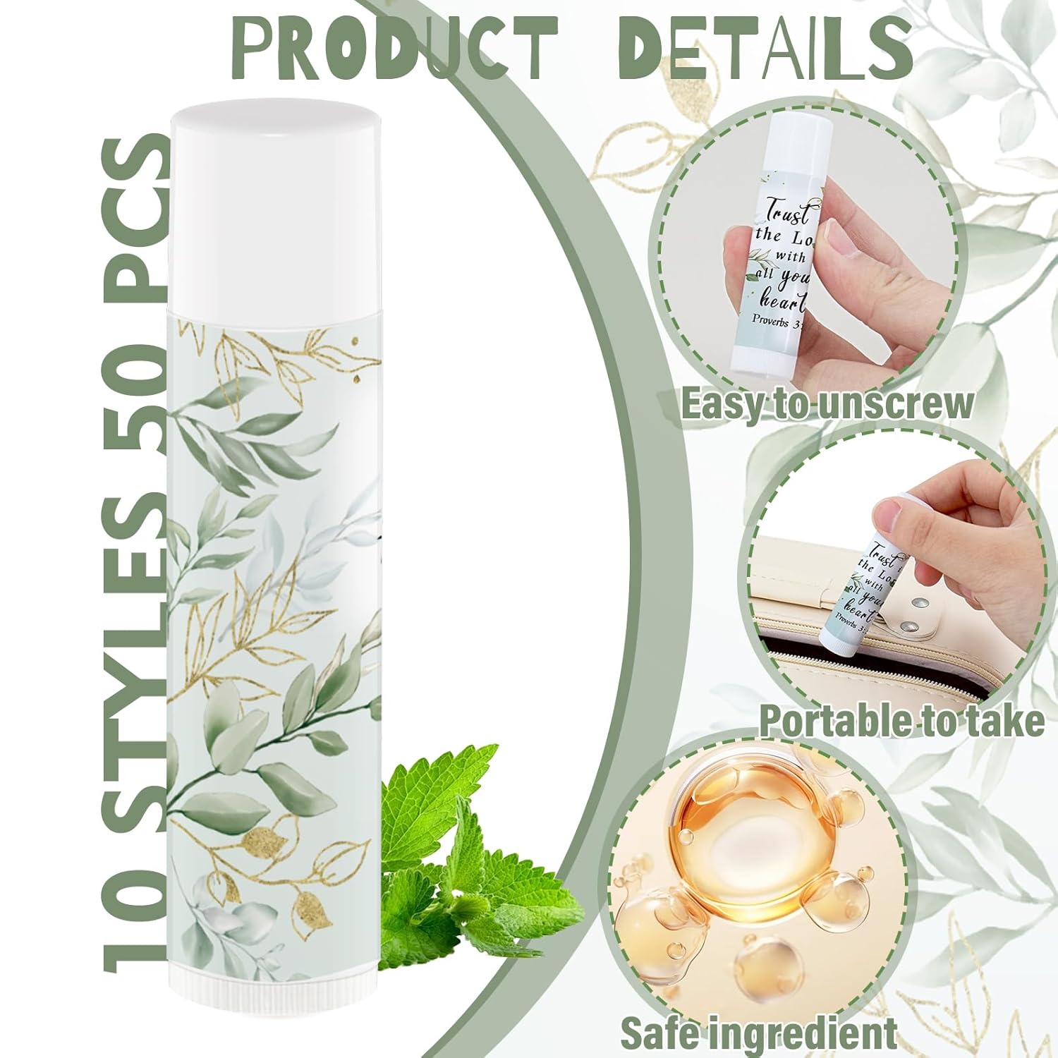 50 Pcs Bible Verse Lip Balm Bulk Christian Gifts for Women Faith Religious Inspirational Party Favors Catholic Group Thanksgiving, Christmas Gifts Moisturizing Lip Care for Friend Teacher Worker