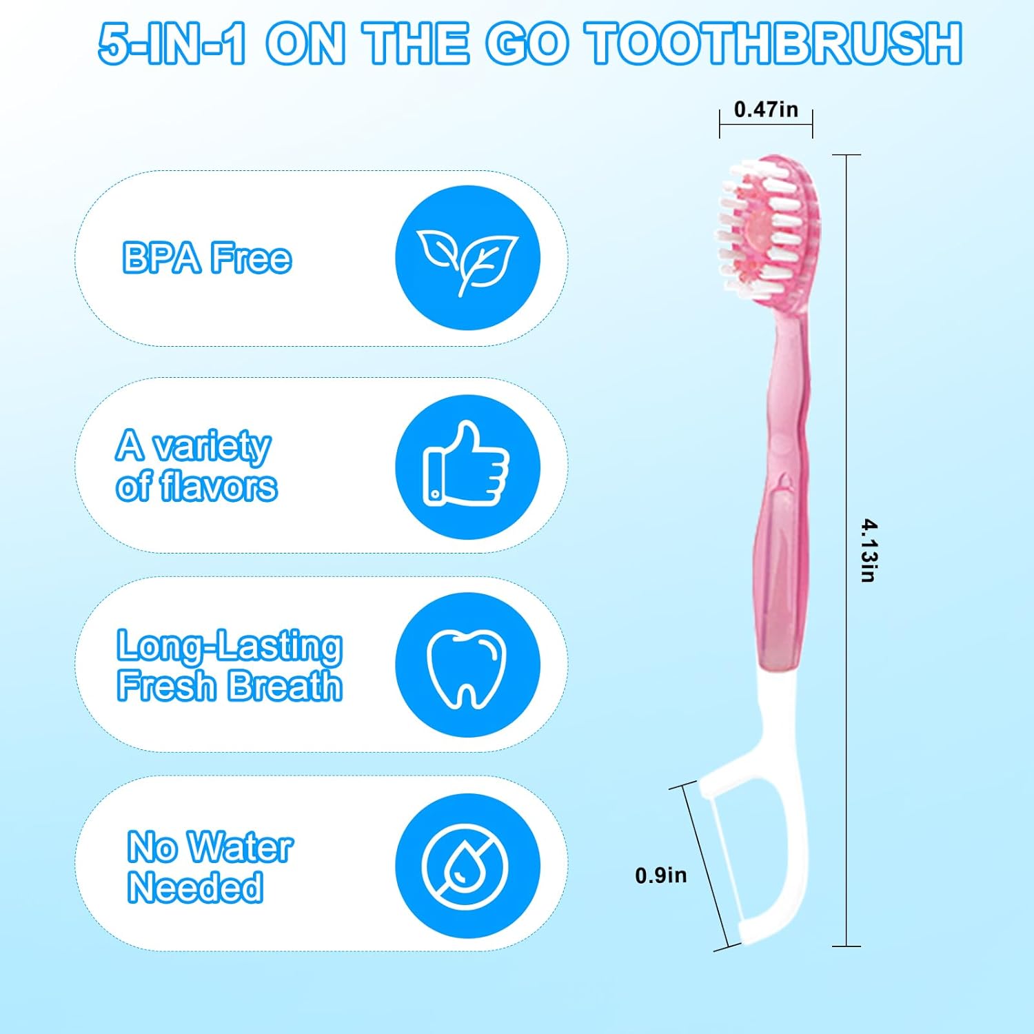 5 in 1 Toothbrush & Floss, 26Pcs mini toothbrushes with Toothpaste, All in one Oral Care on The go, 5 in 1 mini Brush, Toothpaste and Floss, Disposable Travel Toothbrush Set (1)